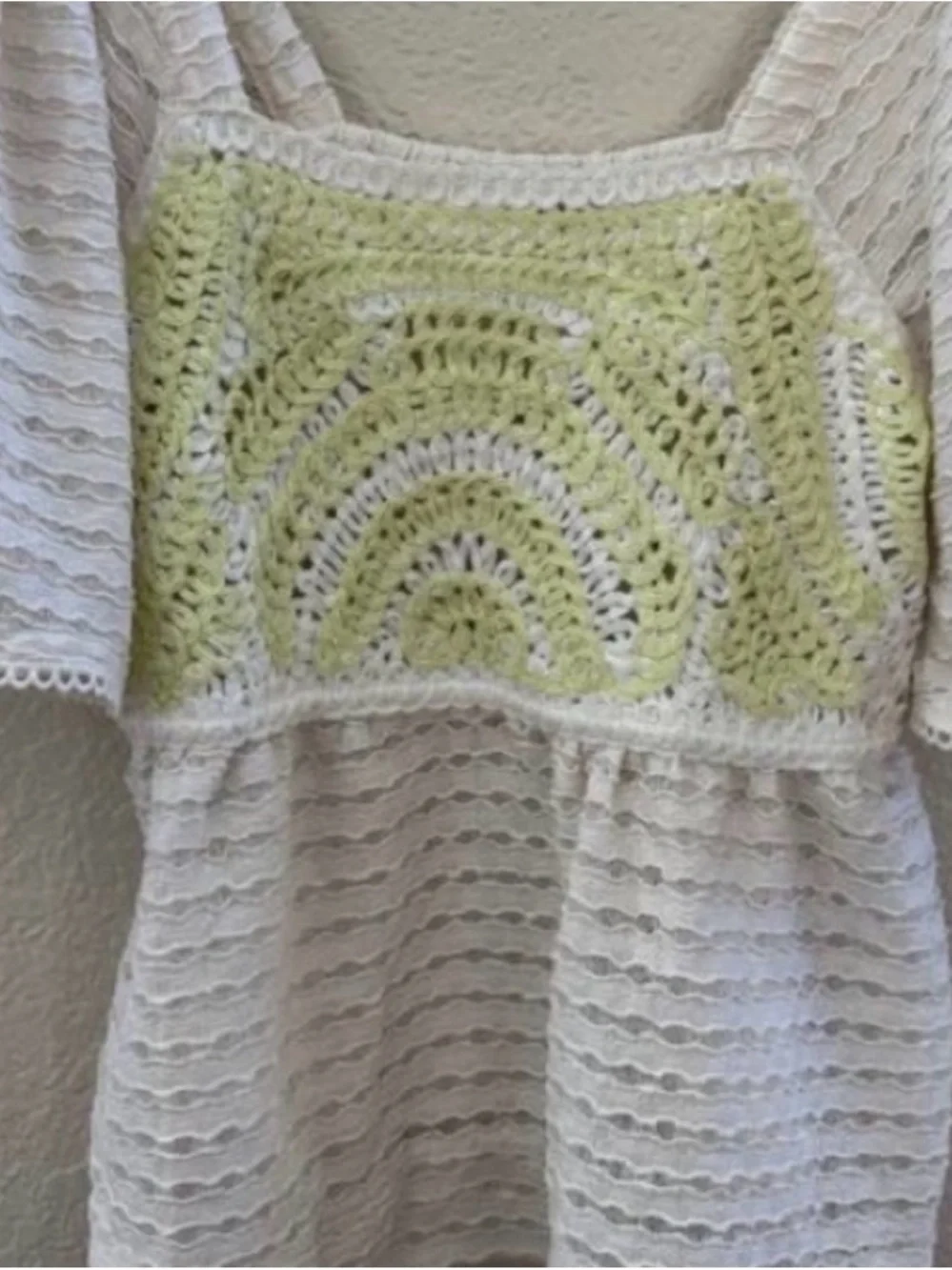 Anthropologie Sarah Hann Flutter-Sleeve Crochet Babydoll Top Size M
